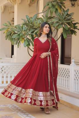 Women's maroon faux georgette sequins embroidered anarkali dress with dupatta 2