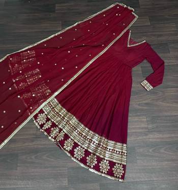 Women's maroon faux georgette sequins embroidered anarkali dress with dupatta 4