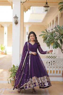 Women's purple faux georgette sequins embroidered anarkali dress with dupatta 2