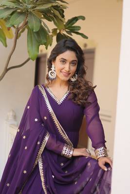 Women's purple faux georgette sequins embroidered anarkali dress with dupatta 3