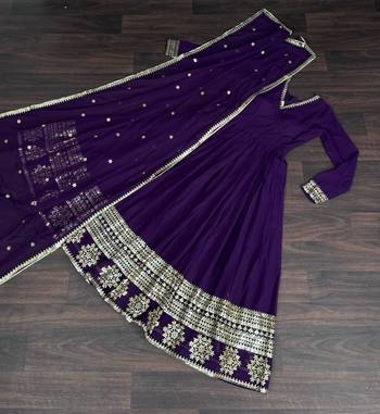 Women's purple faux georgette sequins embroidered anarkali dress with dupatta 4