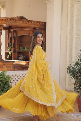 Women's yellow faux georgette sequins embroidered anarkali dress with dupatta 2
