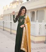 Women's bottle green faux georgette sequins embroidered anarkali dress with dupatta