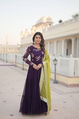 Women's purple faux georgette sequins embroidered anarkali dress with dupatta 1