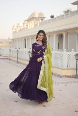 Women's purple faux georgette sequins embroidered anarkali dress with dupatta 2