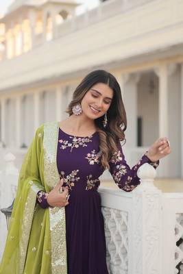 Women's purple faux georgette sequins embroidered anarkali dress with dupatta 4