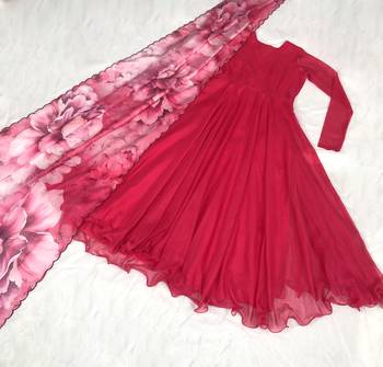 Women's rani pink tebby silk anarkali dress with dupatta 2