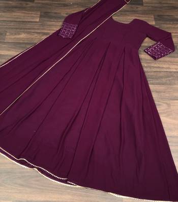 Women's wine faux georgette sequins embroidered anarkali dress with dupatta 4