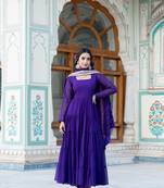 Women's purple faux georgette 5 layer frill work anarkali dress with dupatta