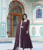 Women's brown faux georgette 5 layer frill work anarkali dress with dupatta