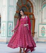 Women's rani pink faux georgette sequins embroidered anarkali dress with dupatta
