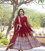 Women's maroon faux georgette sequins embroidered anarkali dress with dupatta
