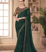 Dark Green Silk Embroidered Heavy Border Saree With Unstitched Blouse Piece