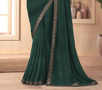 Trendmalls Dark Green Silk Embroidered Heavy Border Saree With Unstitched Blouse Piece 2