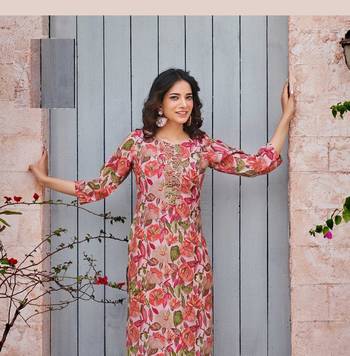 Light pink floral print modal fabric full stitch kurtis 2