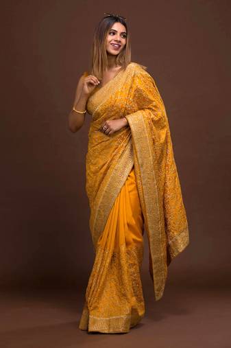  Vichitra Silk Heavy Embroidery designer saree for women