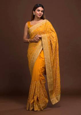  Vichitra Silk Heavy Embroidery designer saree for women 3