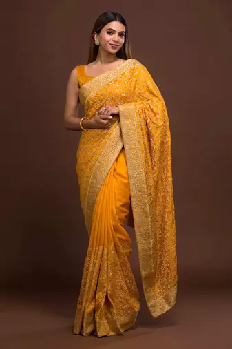 Trendmalls  Vichitra Silk Heavy Embroidery designer saree for women