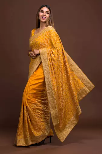 Trendmalls  Vichitra Silk Heavy Embroidery designer saree for women