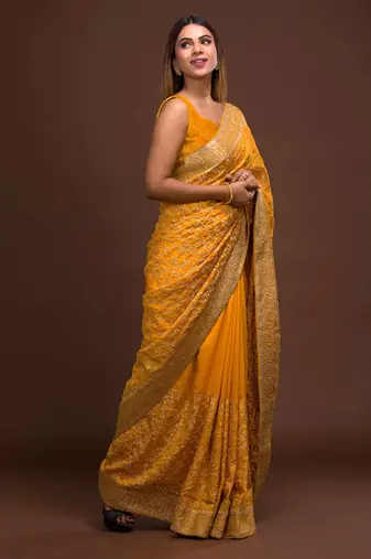 Trendmalls  Vichitra Silk Heavy Embroidery designer saree for women