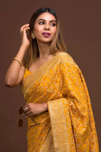 Trendmalls  Vichitra Silk Heavy Embroidery designer saree for women