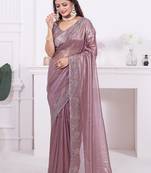 Women'S Lavender Zarkan Diamond Border Net Coding Work Embroidered Saree Sari With Blouse Piece