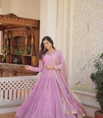 Women's lavender faux georgette sequins embroidered anarkali dress with dupatta