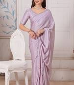 Women'S Lavender Zarkan Diamond Border Satin Designer Saree Sari With Blouse Piece