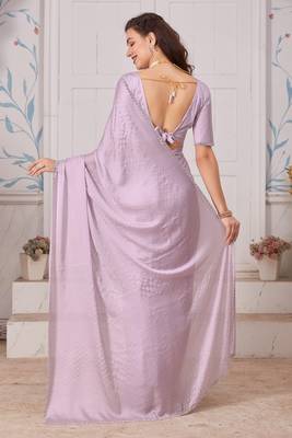 Women'S Lavender Zarkan Diamond Border Satin Designer Saree Sari With Blouse Piece 5