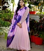 Women's baby pink tebby silk anarkali dress with dupatta