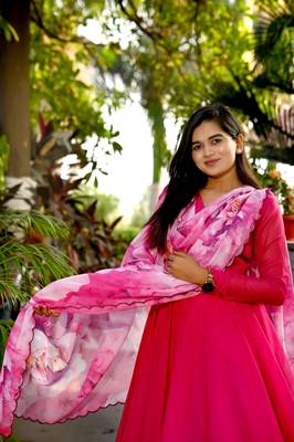 Women's rani pink tebby silk anarkali dress with dupatta 4