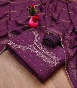 Zeepkart purple cotton_silk embroidered dressmaterials Unstitched Salwar Suit