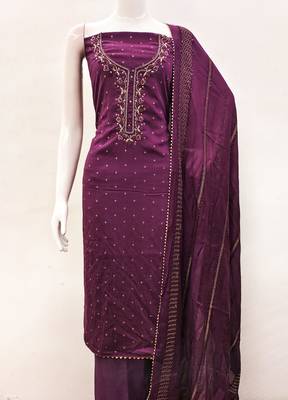 Zeepkart purple cotton_silk embroidered dressmaterials Unstitched Salwar Suit 2