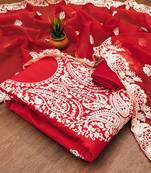 red cotton_silk embroidered dressmaterials Unstitched Salwar Suit