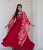 Women's rani pink faux georgette sequins embroidered anarkali dress with dupatta