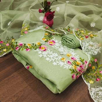 Zeepkart green cotton_silk embroidered dressmaterials Unstitched Salwar Suit 1