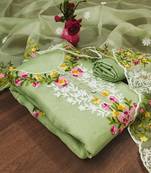 Zeepkart green cotton_silk embroidered dressmaterials Unstitched Salwar Suit