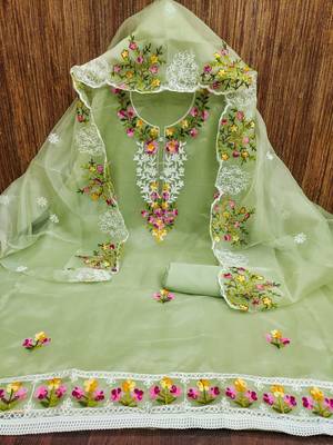 Zeepkart green cotton_silk embroidered dressmaterials Unstitched Salwar Suit 2