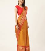 Orange Aura Cotton Silk Silk Blend Zari Work Saree With Blouse For Women