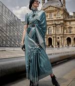 Cadet Blue Colour Weaving Silk Blend Saree With Blouse