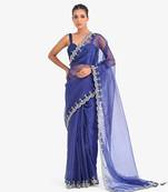 Blue tissue embroidered saree