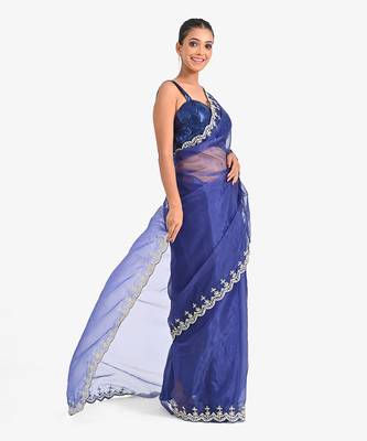 Blue tissue embroidered saree 3