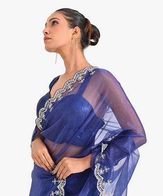 Blue tissue embroidered saree 4
