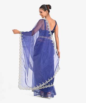 Blue tissue embroidered saree 5