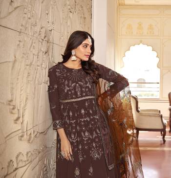 Coffee embroidered faux georgette anarkali gown 3