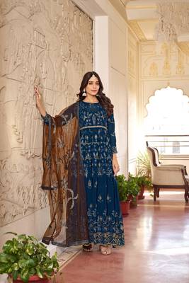 Morpich embroidered faux georgette anarkali gown 1