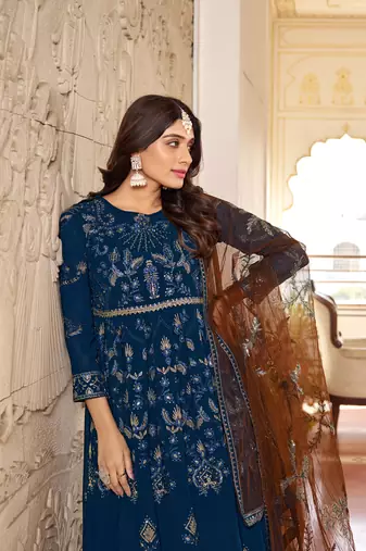 Morpich embroidered faux georgette anarkali gown
