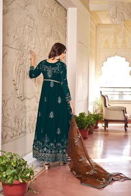 Green embroidered faux georgette anarkali gown 2