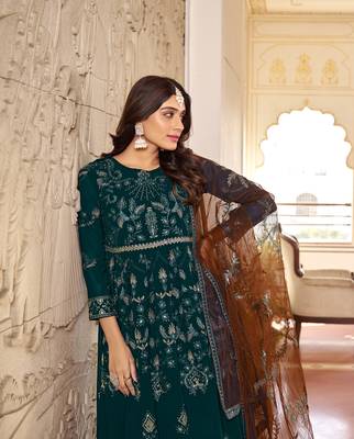 Green embroidered faux georgette anarkali gown 3
