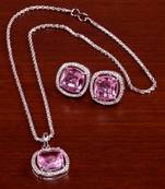 Silver Plated Electric Bubblegum Pink Pendant Set 216ED738